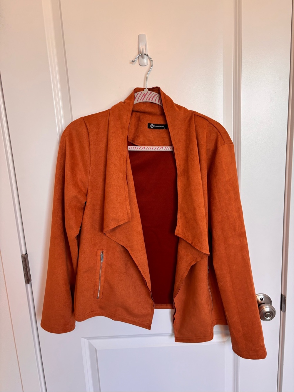Pretty Garden Open-Front Orange Suede Jacket